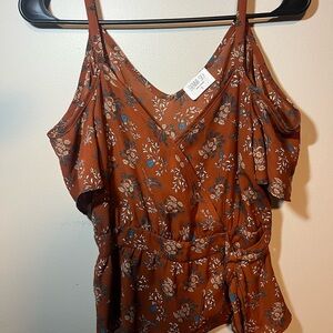 Sienna Sky Rust Floral Cold Shoulder Blouse